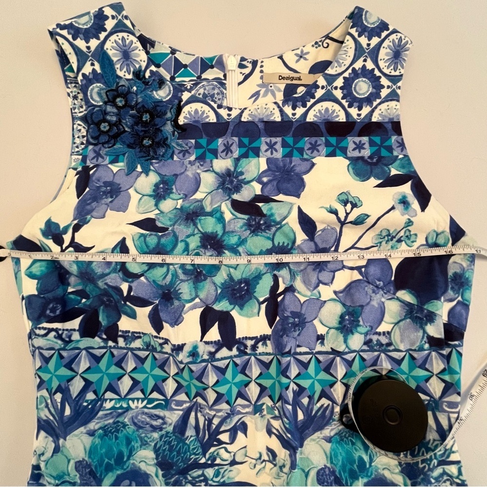 Desigual Floral Blue and White Mini Dress Size 38 or Small - Picture 7 of 13